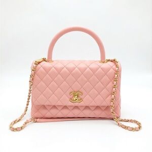 CHANEL Coco Handle 2WAYHandbag CoralPink Caviar Leather